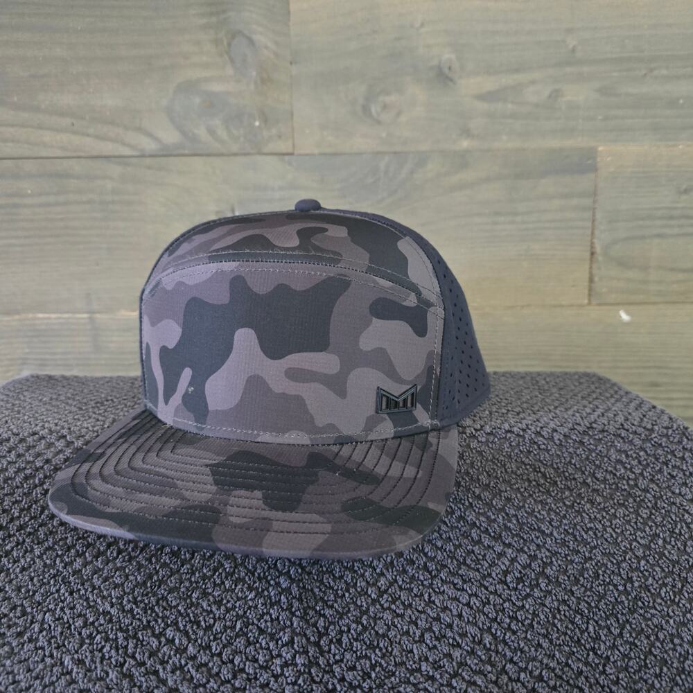 Melin Hydro Trenches Snapback Hat Black Camo Perforated Performance Cap XL